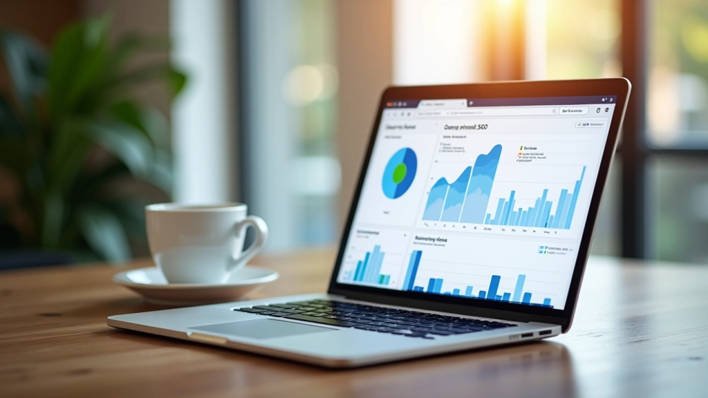 Laptop screen showing Google Search Console with Core Web Vitals report and performance metrics highlighted